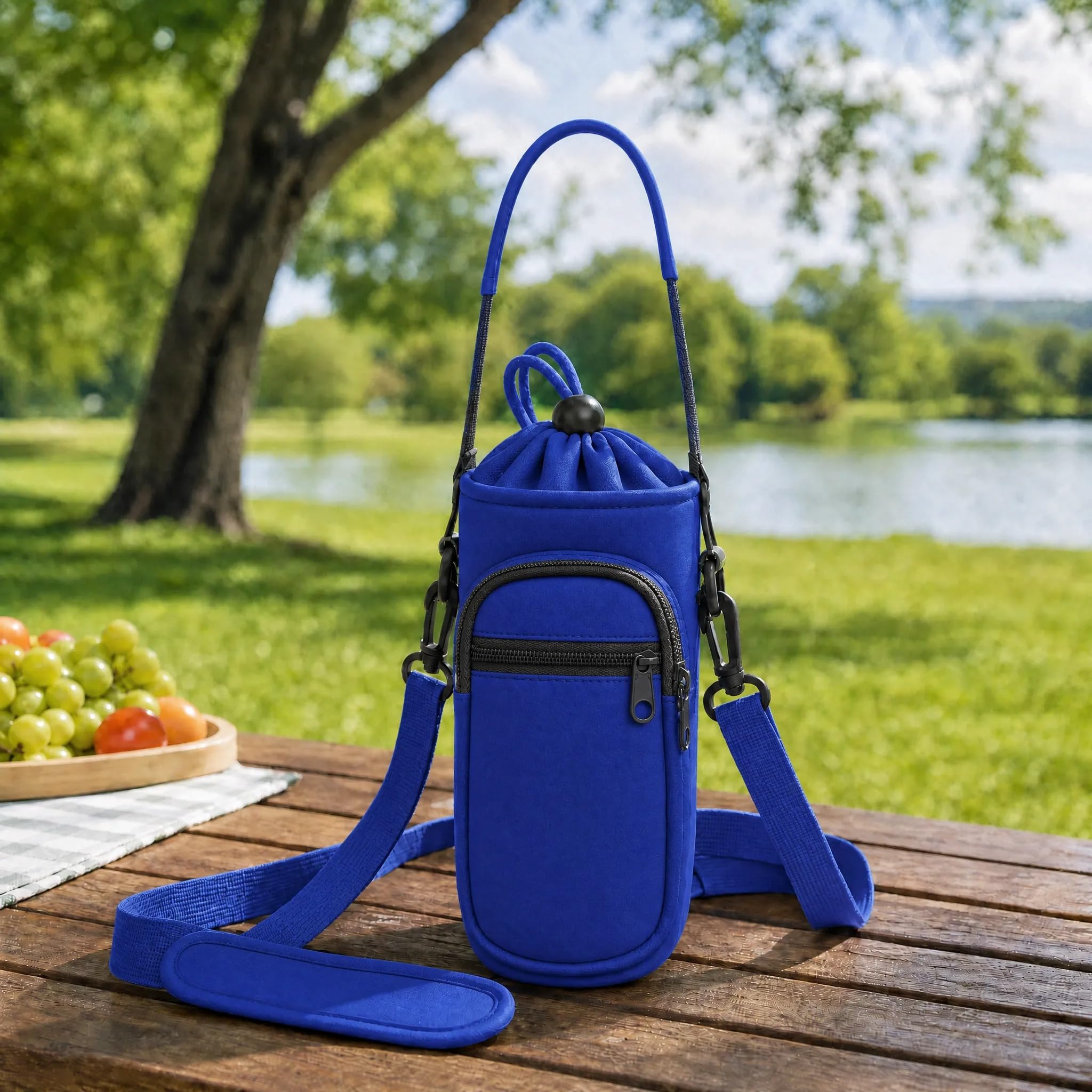 Soporte para botella de agua con correa, bolsa de transporte para botella de agua con bolsillo para teléfono, correa de hombro de neopreno aislada de 32 onzas, funda para botella de agua para