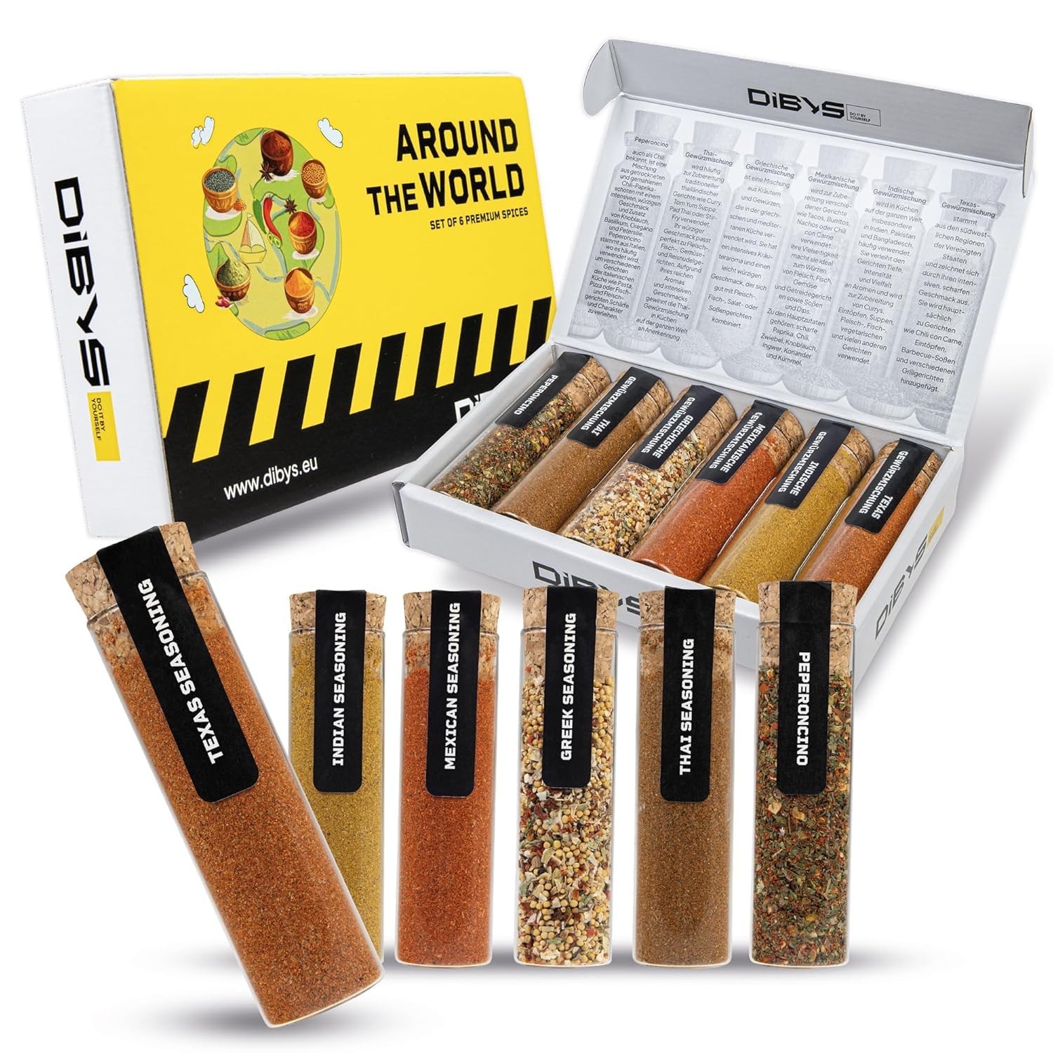 DIBYS Set de Regalo Especias de Todo el Mundo 6 Mezclas con Recetas
