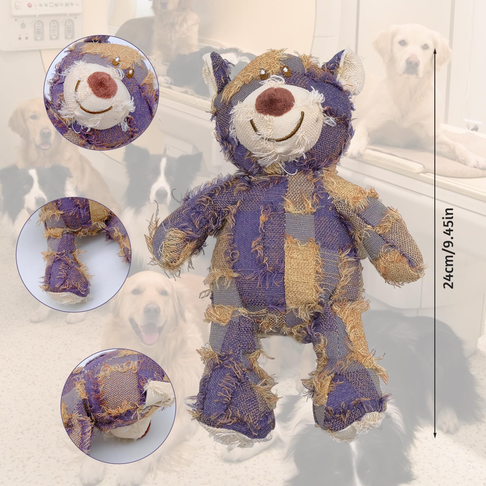 Mritrit Dog Toys Kong Teddy Bears for Dogs Stuffed Plush Teddy Toy for Pets Tough Chew Toy for Aggressive Chewers S M L (Purple Bear) - Image 2