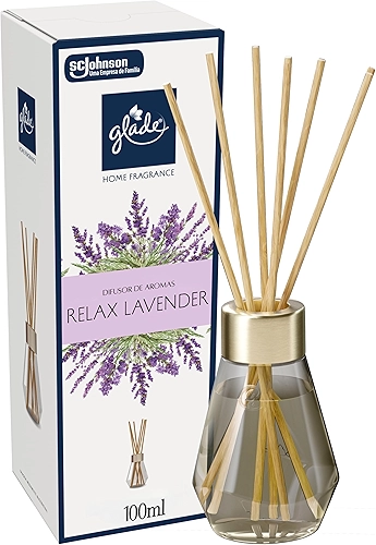 Glade Aromatizador de Ambiente, Difusor Aroma Relax Lavender Lavanda e Sândalo, 100ml e 6 Varetas