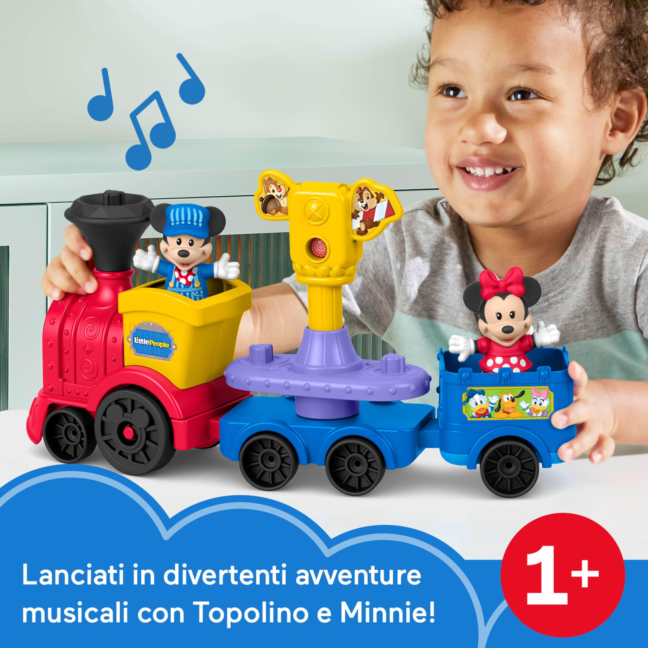 Fisher-Price Little People Disney - Trenino Musicale Topolino e Minnie, set trenino a spinta con musica e suoni, inclusi i 2 iconici personaggi Disney, 1+ anni, JKB04