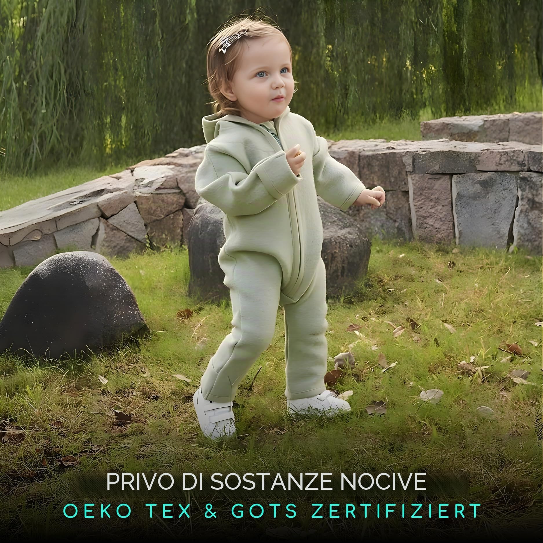 ALAVYA HOME® Walkoverall, tuta in lana naturale, 100% lana vergine biologica, con chiusura lampo, per neonati e bambini