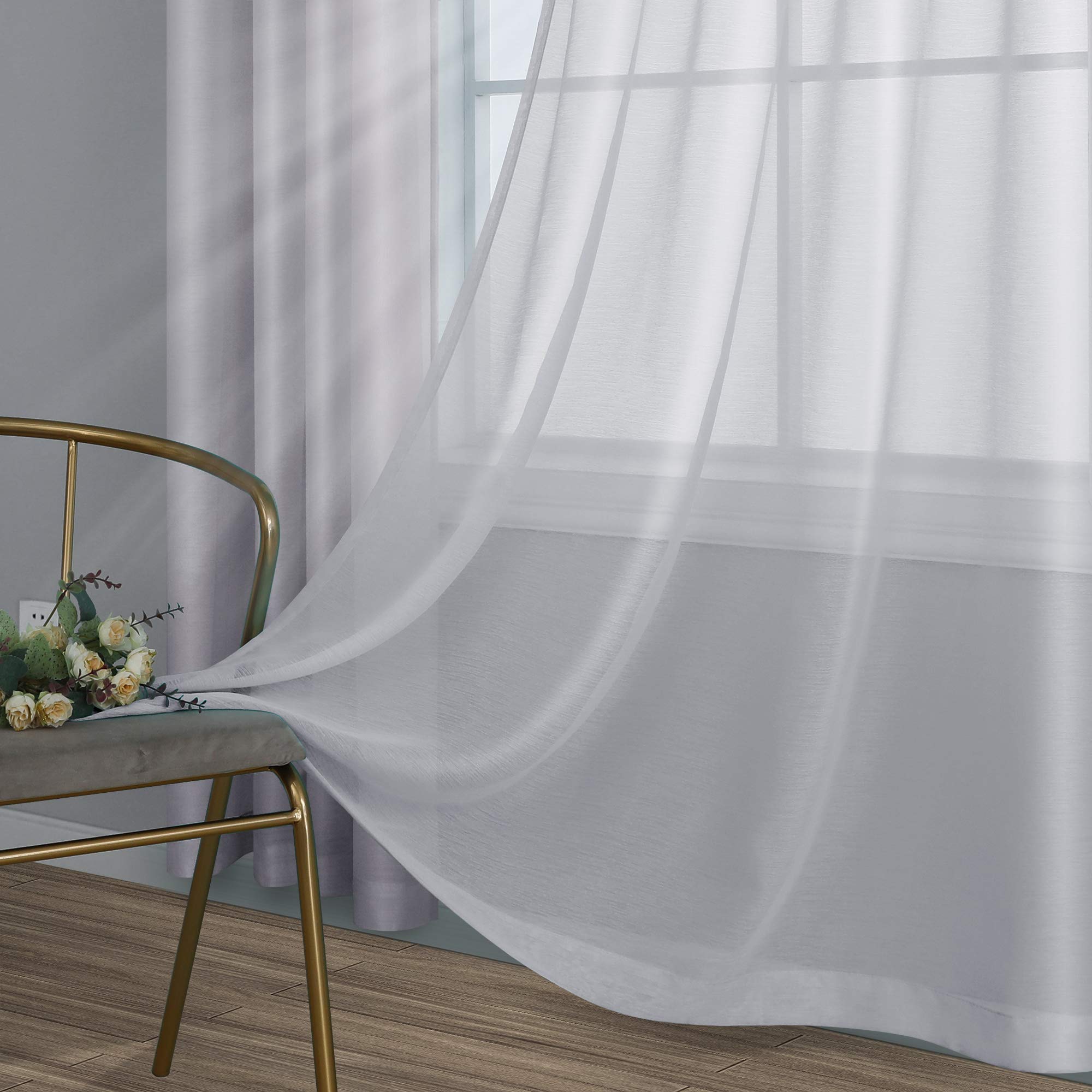 Mrs.Naturall Lot de 2 panneaux de voilages argentés de 160 cm de long, décoratifs pour décor mural, voile à œillets pour salle de bain et chambre de filles adolescentes, ensemble de 2 panneaux