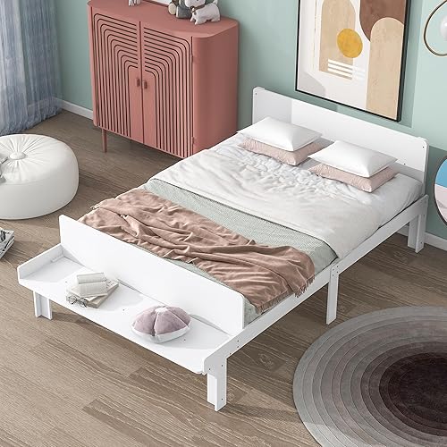 Miniatura 8 de Dolonm Marco de cama individual para niños con banco de estribo, gris, madera de pino, estilo moderno, no necesita somier