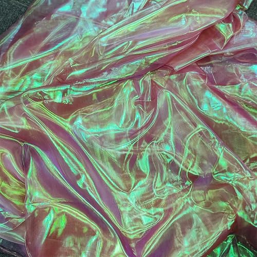 Miniatura 8 de Tela de encaje de organza con gradiente láser de arcoíris mágico de 3 yardas, tela de gasa holográfica iridiscente para vestido de boda, cortina,