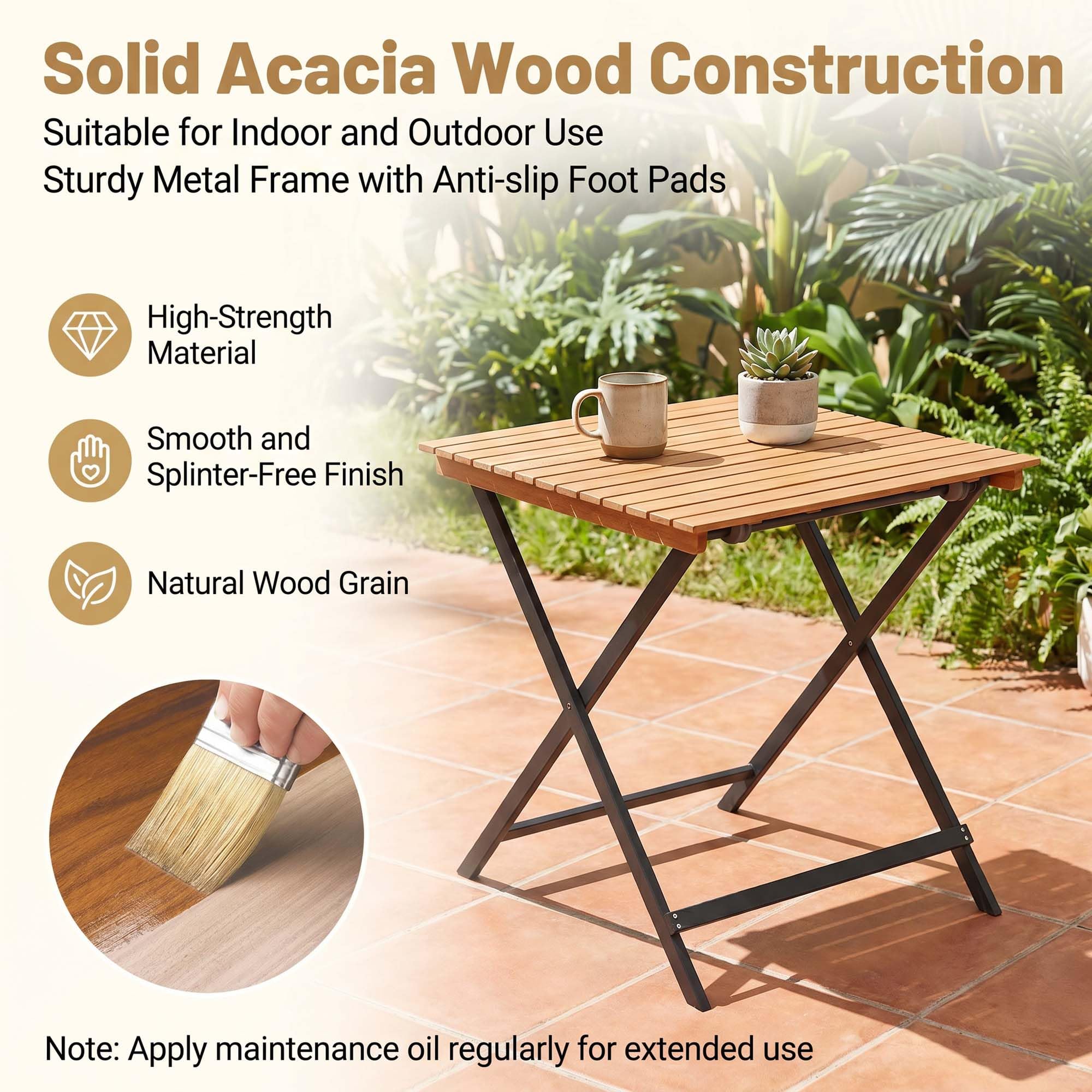 GIANTEX Table de Jardin Pliante en Bois d'Acacia