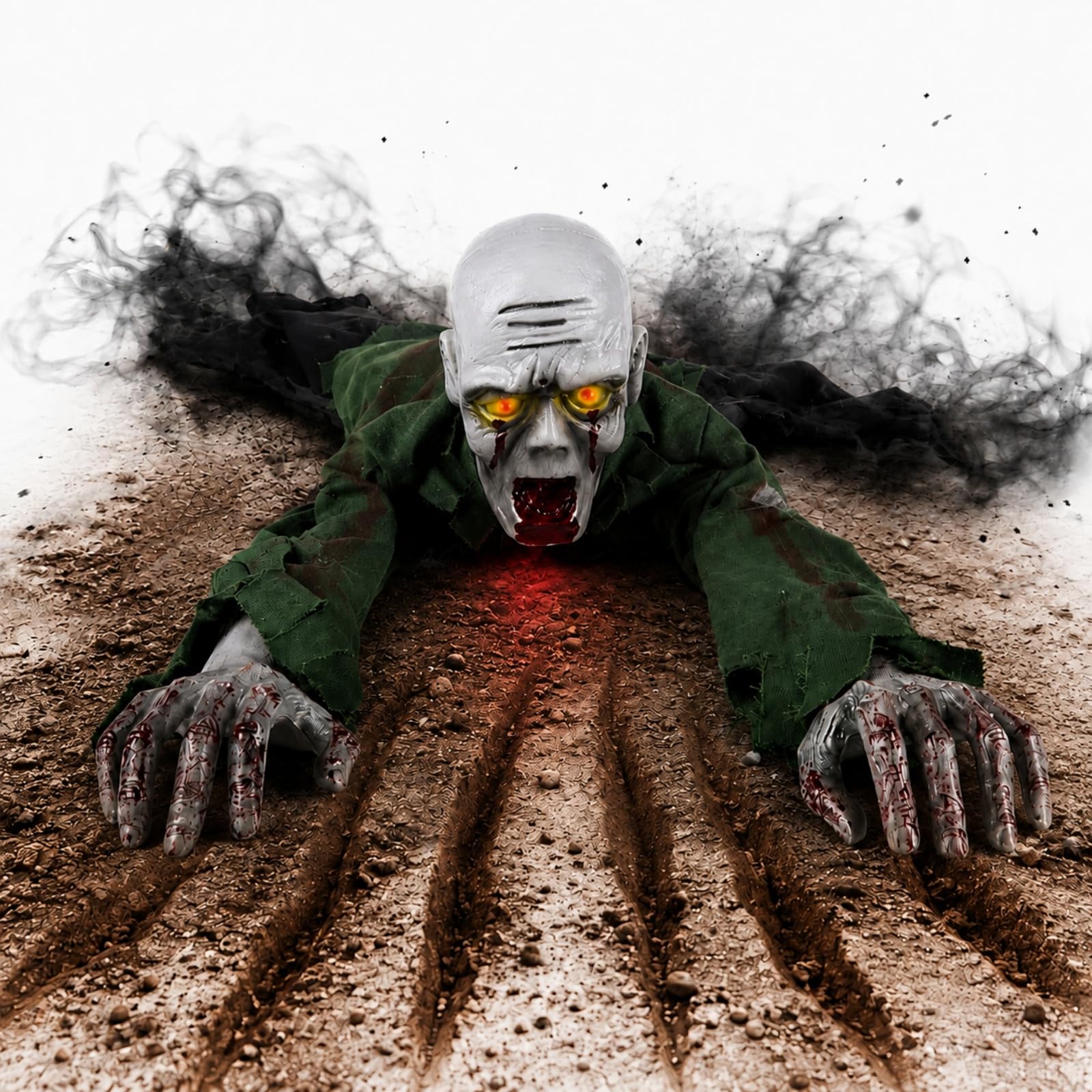 Crawling Zombie Animatronic with Light-Up Eyes, Halloween Prop (Crawling B)