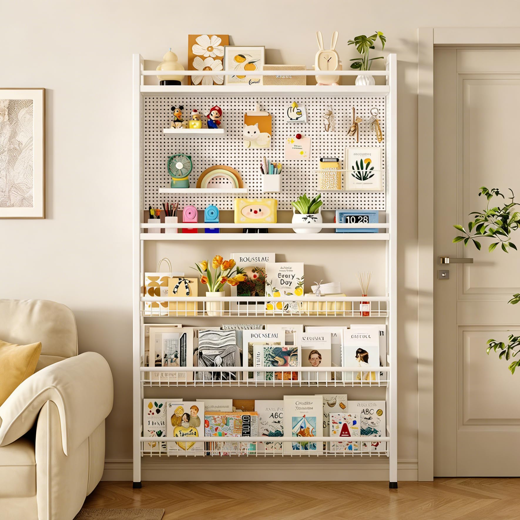 Libreria a 5 piani dietro la porta - Scaffale in metallo con organizzatore portaoggetti, mensola a parete per giocattoli e libri, salvaspazio, libreria stretta per studi, camera da letto, soggiorno