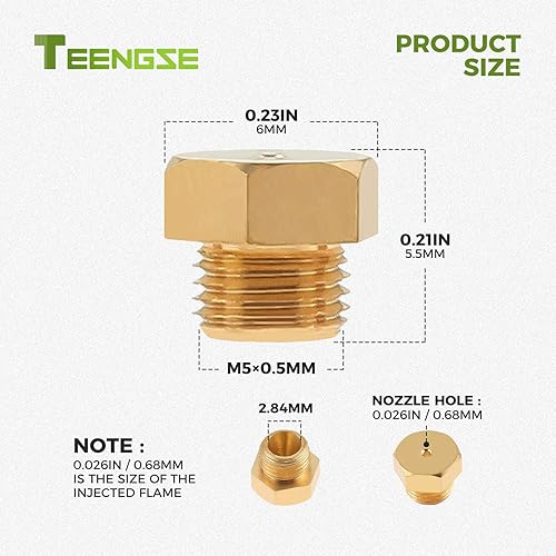 Miniatura 2 de 20 boquillas de chorro de latón M5×0.0.197 in0.027 in, reemplazo de boquillas para tubería de gas natural de propano GLP, calentador de agua, piezas
