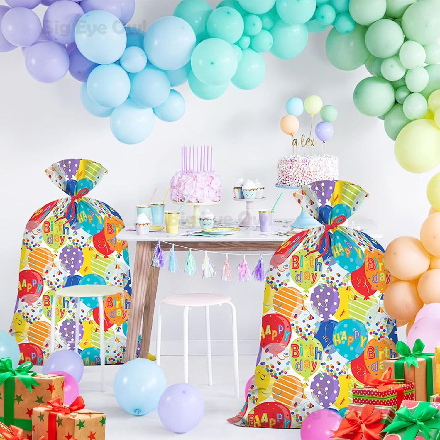 Extra Large Jumbo Happy Birthday Present Bag - 36''x48'' XL Oversized Party Gift Wrapping Bags with Colorful Balloon Confetti Design