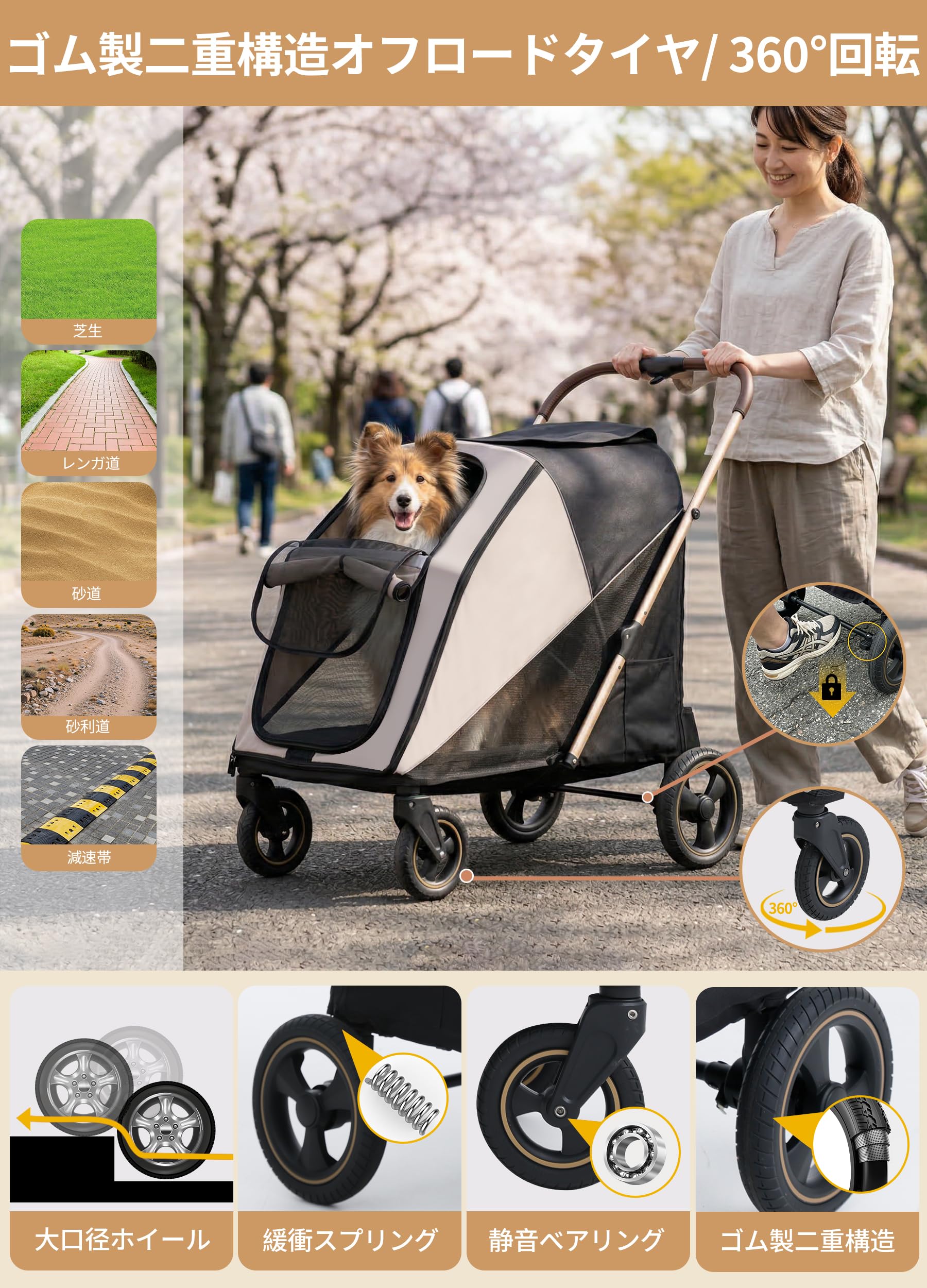 【新品】2026版 MILA&LOUIS ペットカート 大車輪 耐荷重60kg Amazon | 【2026大耐摩輪·低床型 ·ペダルなし設計】MILA&LOUIS ペット