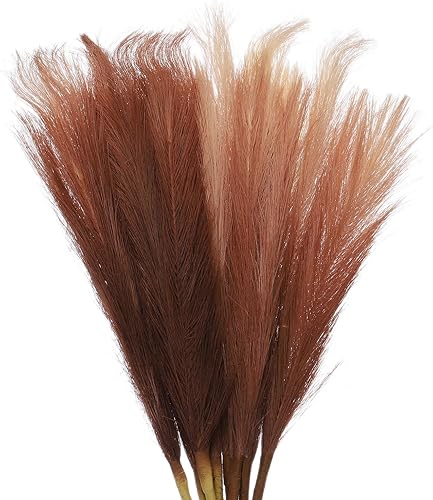 MECCANIXITY 4 tallos de caña artificial de las pampas de 35.4 pulgadas de alto, 9 ramas para el hogar, cocina, jarrón marrón
