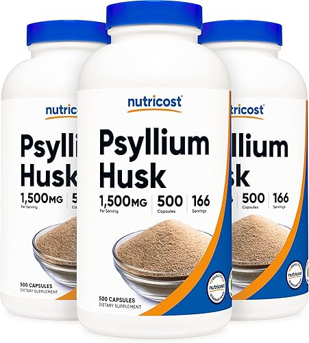 Nutricost Cáscara de psyllium 1500mg, 500 cápsulas (3 botellas)