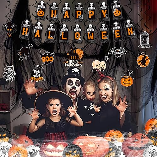 Miniatura 4 de Pancarta y decoraciones espeluznantes de Halloween, murciélagos en remolino, telarañas y pancartas de tela espeluznante, perfecto para suministros