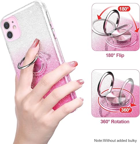 Miniatura 2 de Funda para iPhone 11, ligera con purpurina y soporte de anillo de 360, soporte magnético para automóvil, absorbente de golpes, funda protectora