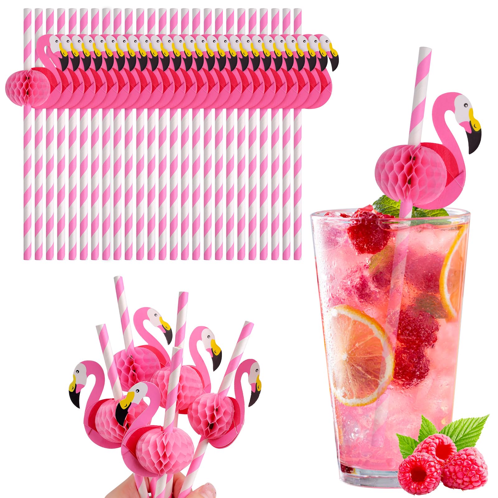Cocktail Straws, 50PCS Flamingo Paper Straws Drinking Straws Biodegradable Straws Hawaiian Disposable Straws Summer Party Straws Cocktail Accessories for Drinks Party Beach
