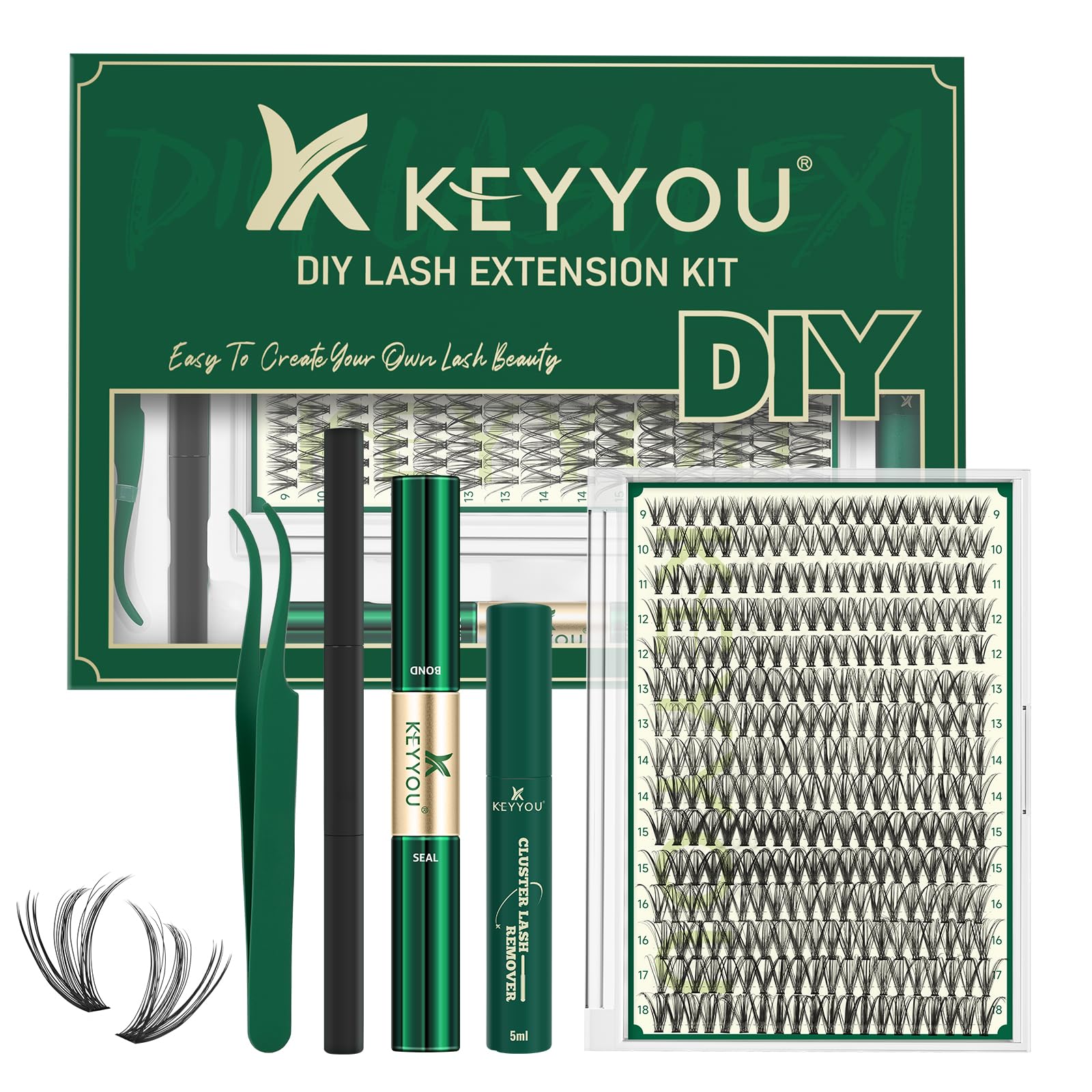 DIY Wimpernverlängerung Kit KEYYOU 300Pcs 30D 0.07D Curl 8-16MIX Wimpern Cluster Kit mit Wimpernkleber Entferner Applikator einfach zu bedienen für Anfänger (Kit-30D-0.07D,8-16MIX)