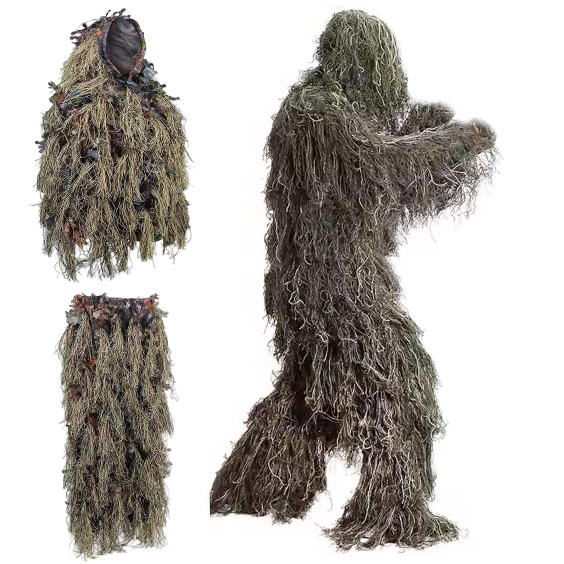 Traje Ghillie Camo Leafy Ropa de Caza Ligera para Hombres Poncho Ghillie Transpirable para Cazadores, Francotirador, Paintball,