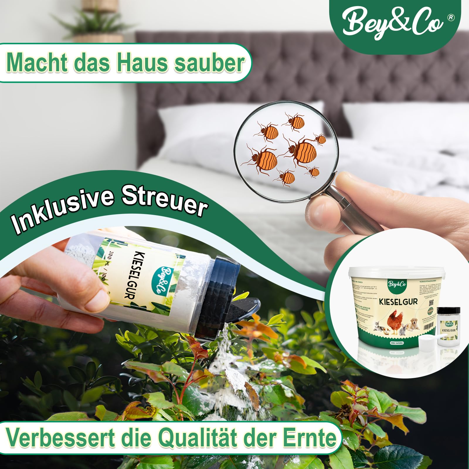 Bey&Co® Feinpulver für Haushalt, Garten und Tierumgebungen – Ohne Zusätze, neutral im Geruch, im wiederverschließbaren Eimer (5 kg)