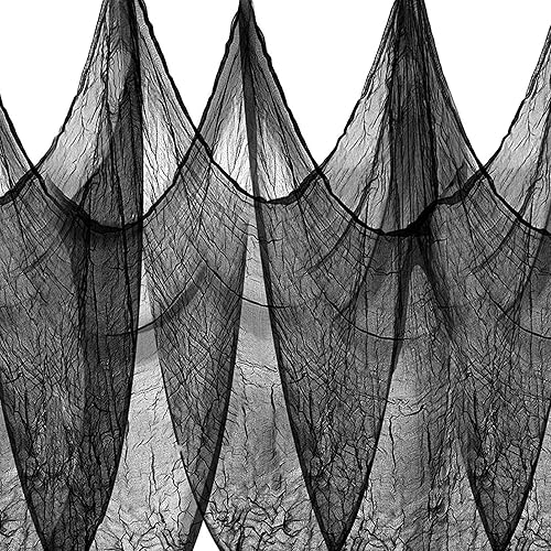 Miniatura 10 de Paño espeluznante de Halloween, paquete de 2 paños espeluznantes de 354 x 85 pulgadas, tela espeluznante blanca para casas embrujadas, fiestas,