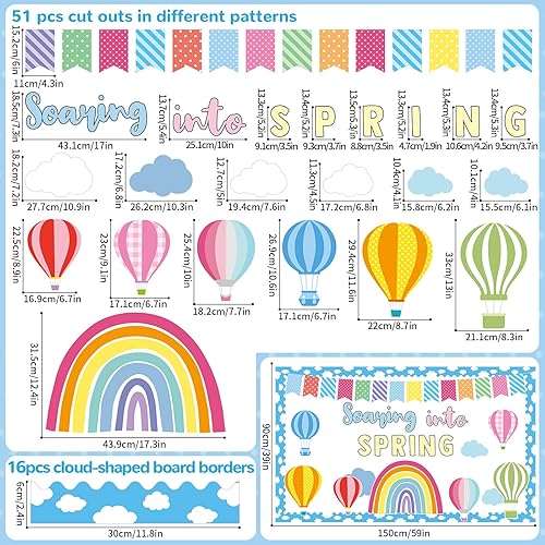 Miniatura 2 de ZOIIWA Soaring into Spring - Juego de decoración de tablón de anuncios de primavera para aula, recortes de tablón de anuncios de regreso a clases,