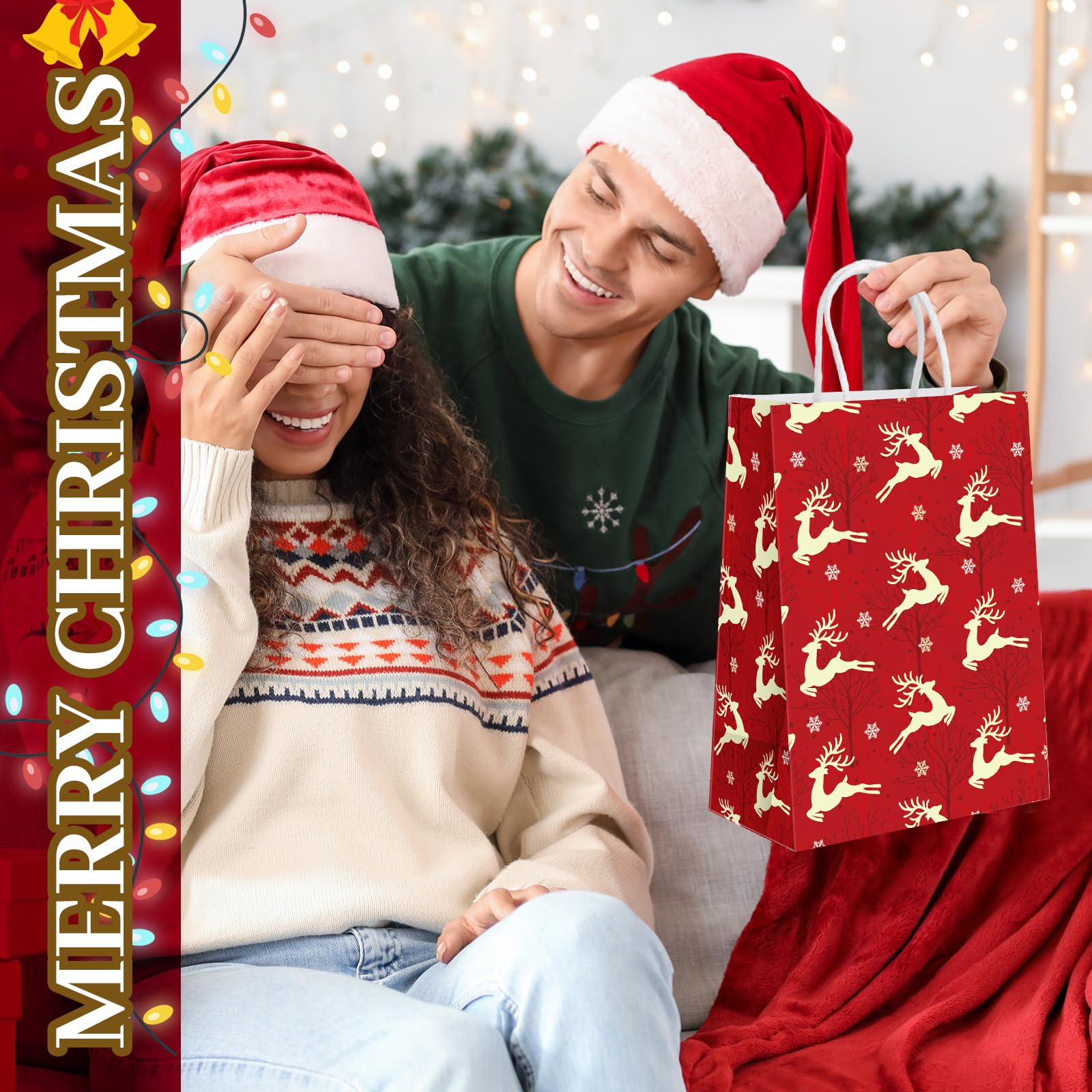 AmazingSpark Lot de 100 sacs cadeaux de Noël en vrac avec motif Père Noël, bonhomme de neige, arbre de Noël, élan, pour cadeaux de fête de Noël