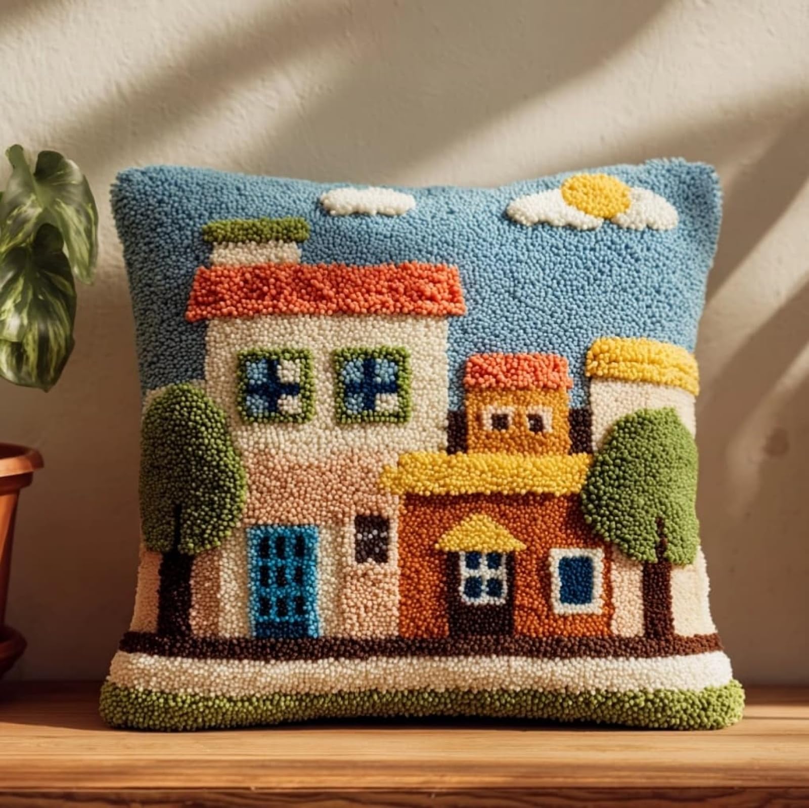 Wallustrioaw Cartoon House Latch Hook Cushion Kits 43X43cm,