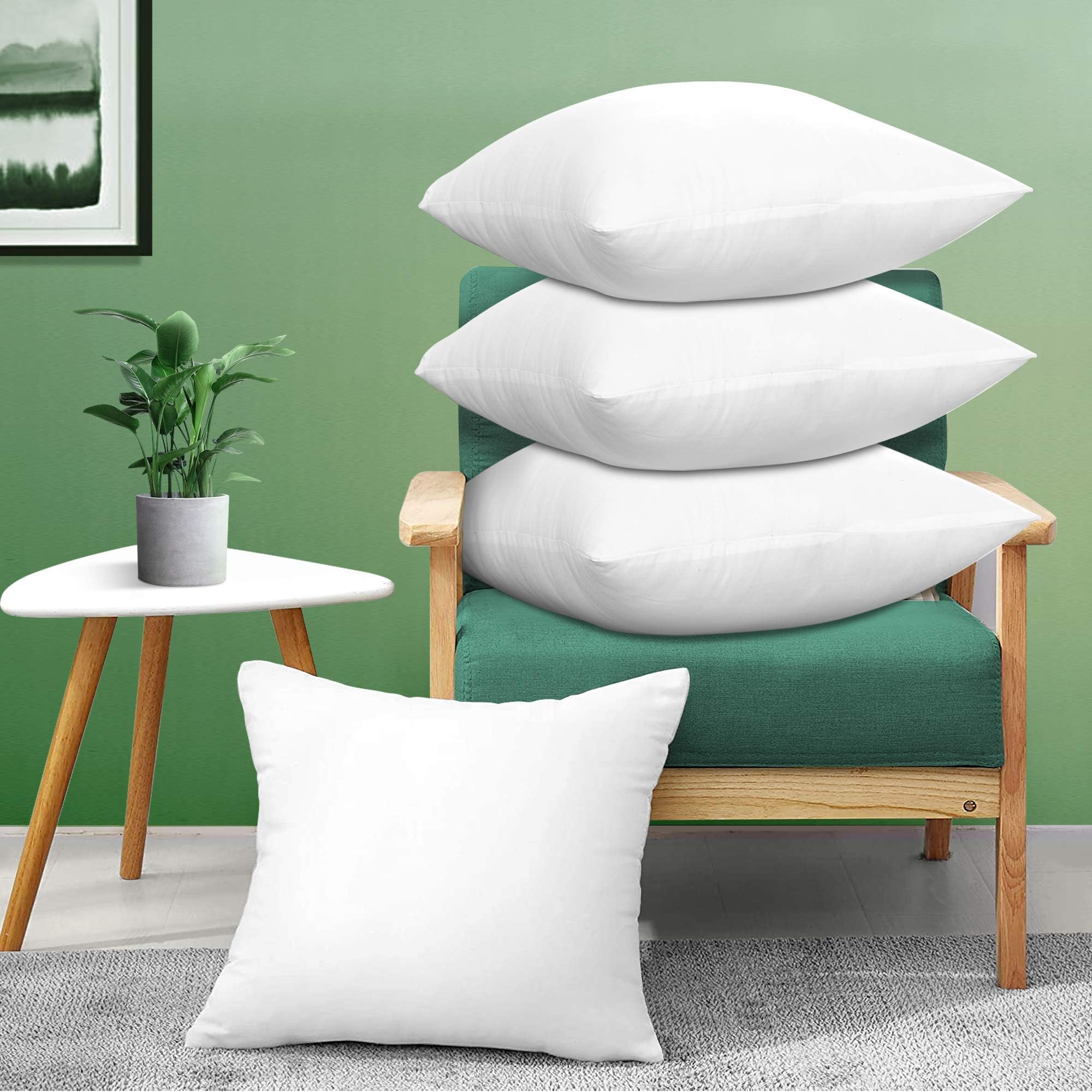 Acanva Square Premium Throw Pillow Inserts with Microfiber Filled, Lumbar Support Decorative Stuffer for Sofa Bed Couch & Chairs, 12x12(4 Count), White