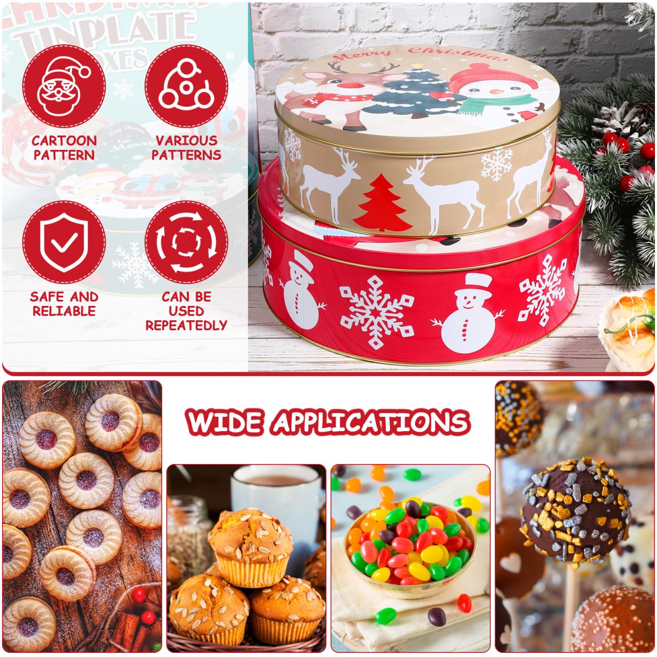 Hemoton Boîtes à Biscuits de Noël, 3Pcs Boite Metal Noel, Boîtes à Biscuits avec Couvre, Boite a Biscuit Noel, Multifonctionnel Boites Biscuits, Boites Metal Biscuit pour Biscuits, Bonbons, Chocolat