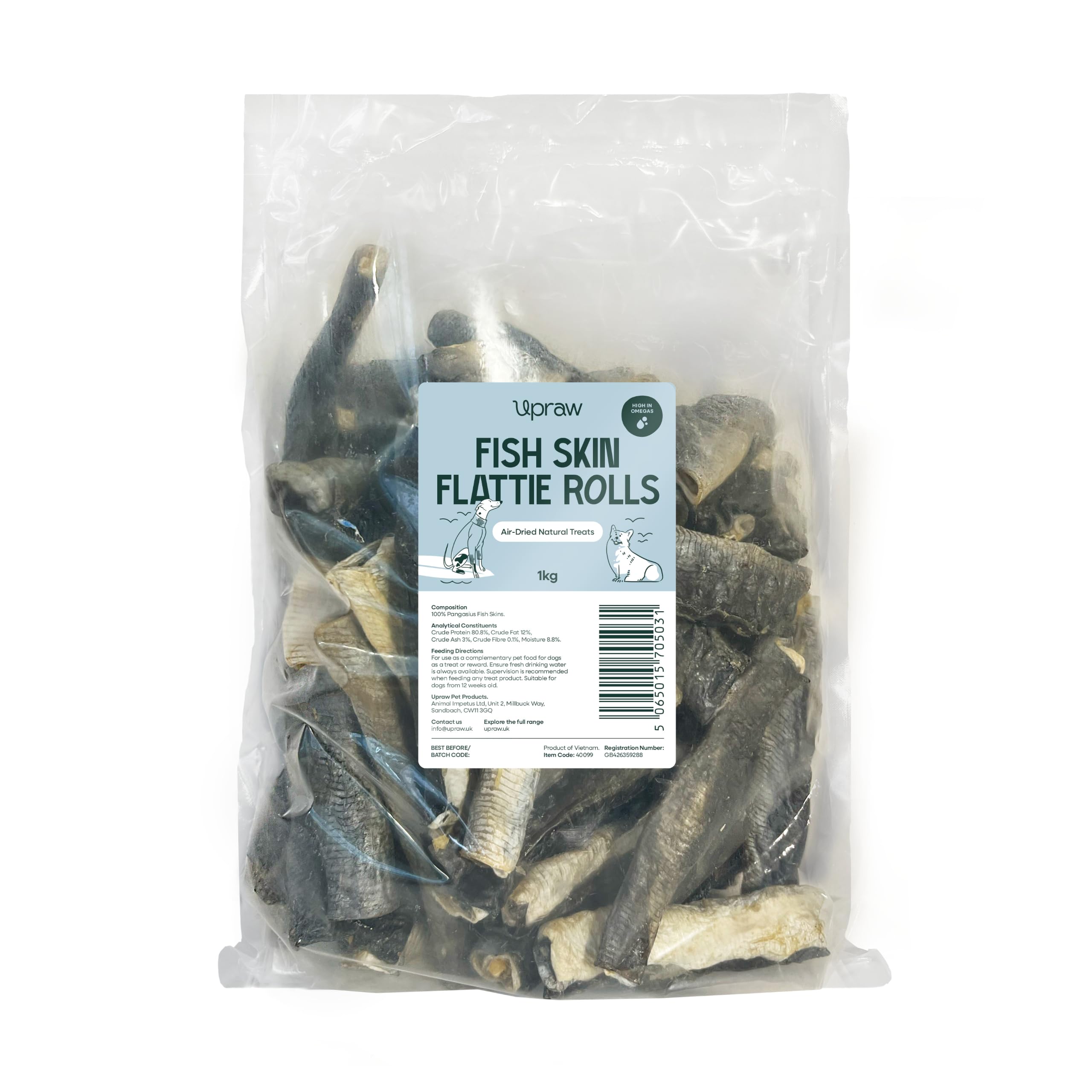 Naturally Air Dried Fish Flattie Rolls 1kg – Traditional Air Dried Fish Fillets, Preservative Free, High Protein Seafood - Healthy Natural Dog Treats - Grain Free -Hypoallergenic (Roll)