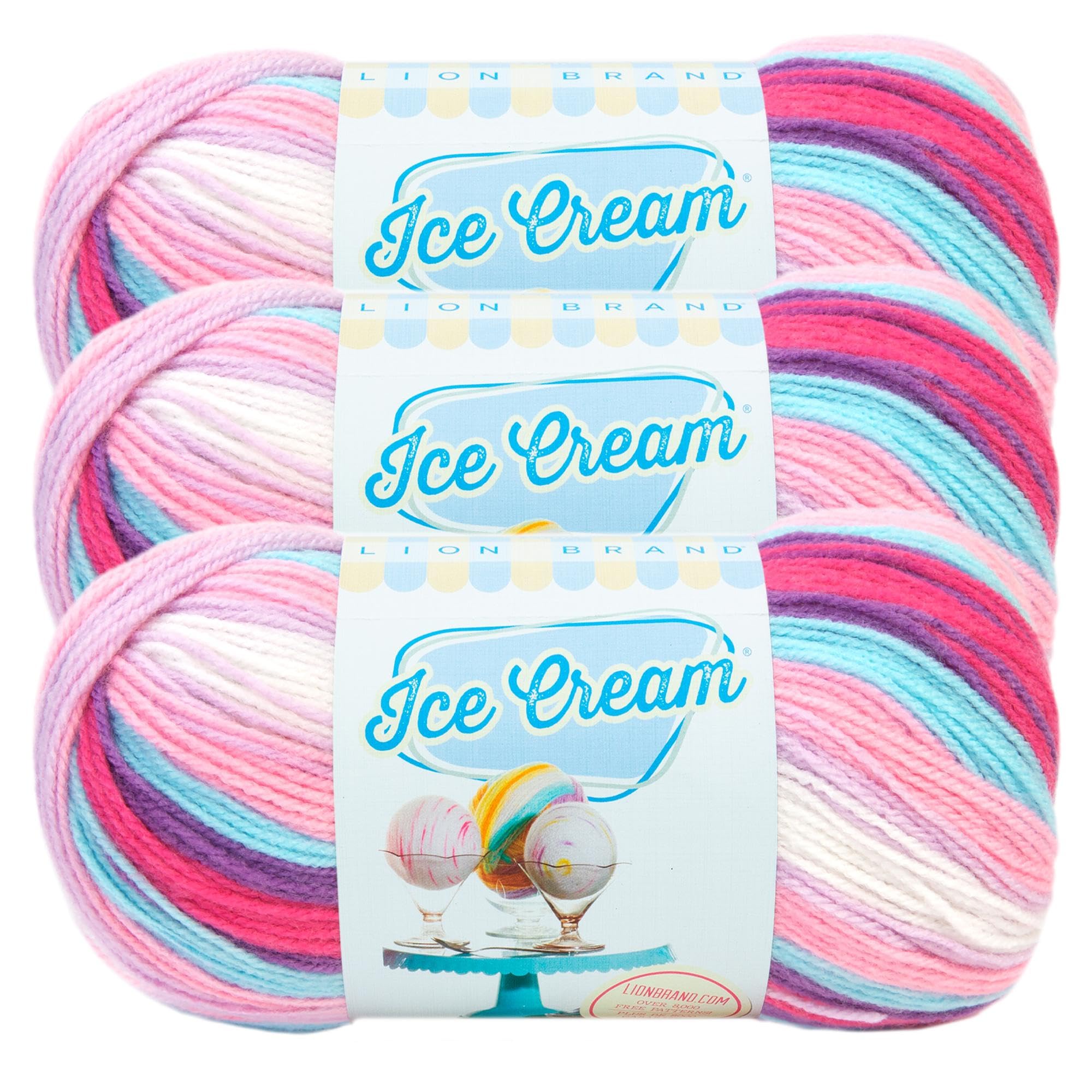 (3 Pack) Lion Brand Yarn Ice Cream Baby Yarn, Raspberry Ripple — image 1