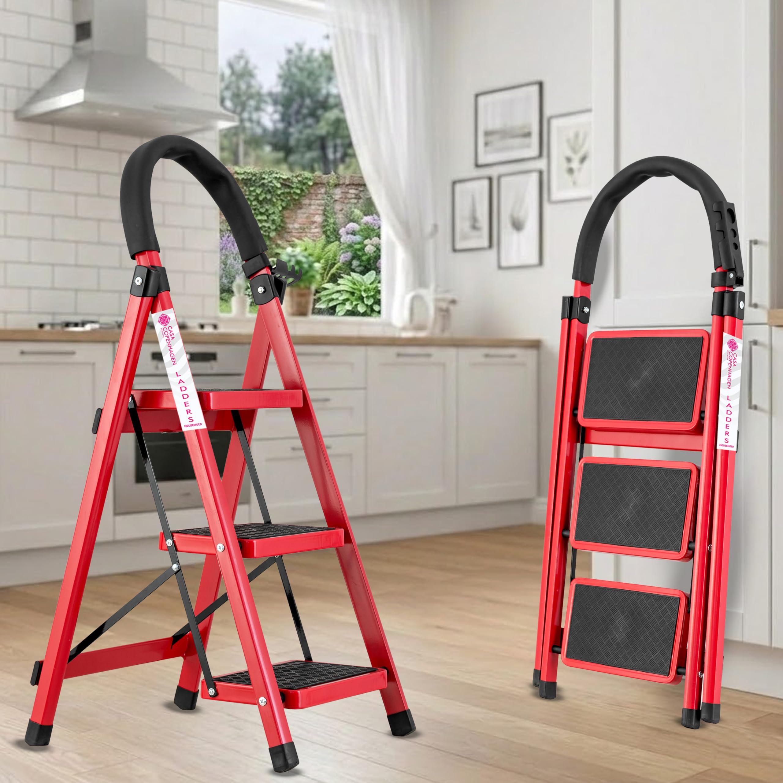 Casa Copenhagen Black 5 Step Ladder for Home Use with Built-in Tool Tray | Heavy Duty D Shape Rods | Ultra Large Platform | Wide Rubber Feet | 150Kg Capacity Foldable Ladder - 7 Years Warranty — Amazon image 17