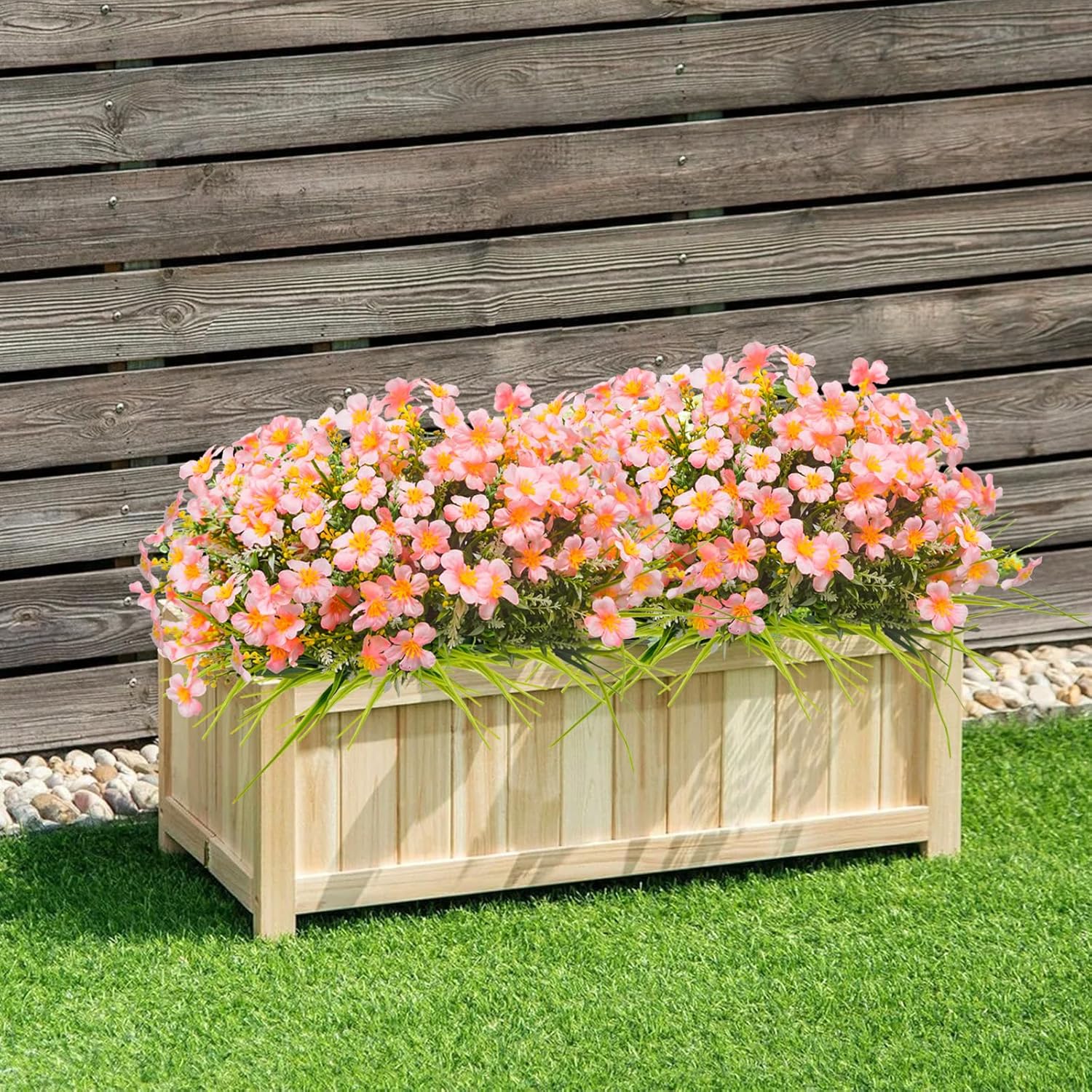36pcs Faux Plants Outdoor, Uv Resistant Artificial Plants Outdoor Fake Flowers Plants Plastic Greenery Shrubs for Outside Window Box Garden Patio Porch Home Decor (Mixed Pink)