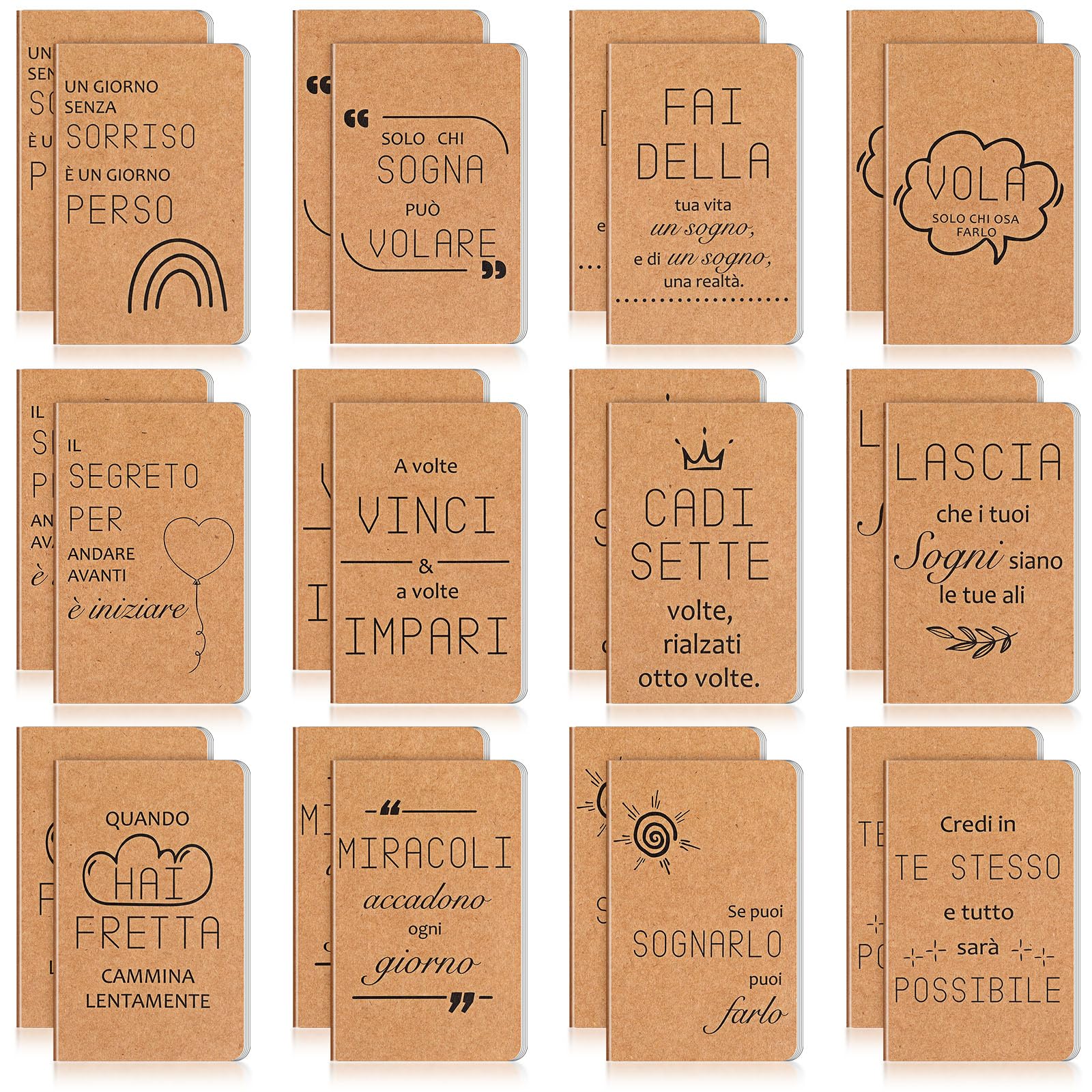 Sinmoe 24 Pezzi Quaderni di Ispirazione Mini Quaderno Mini Taccuini Tascabili Appunti con Frasi Motivazionali Italiano Regalo Laurea per Studenti Alunni Scuola Ufficio Viaggi