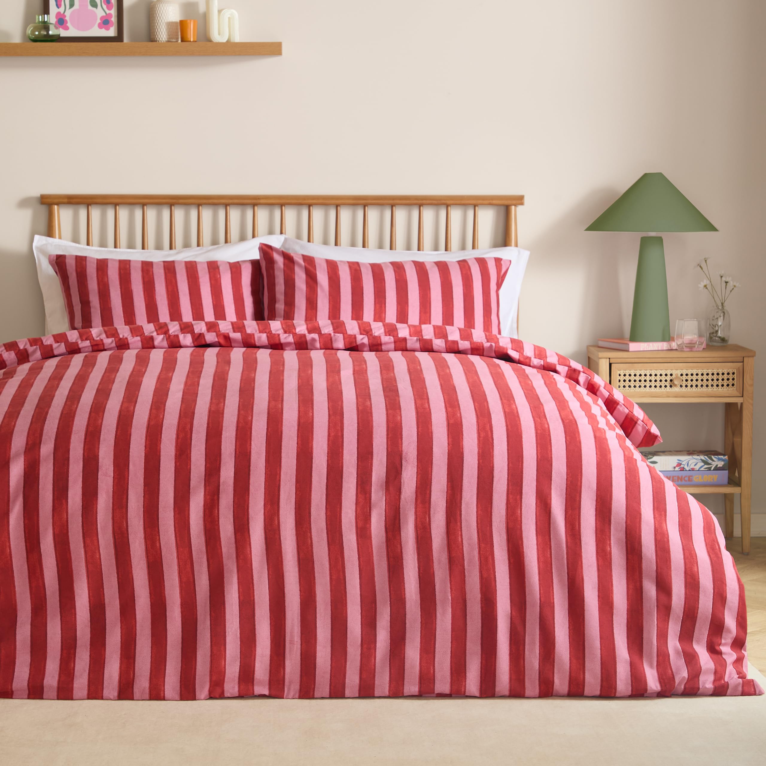 Pink & Red Striped Duvet Cover Set King Size – Dual Tone Stripe Bedding Set