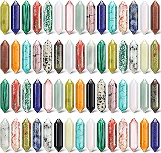 60 Pcs Crystal Hexagonal Wand Stones Bulk Worry Stones Healing Bullet Crystals Stones Sets Witch Hexagonal Bullet Shaped Gemstones Chakra Crystals for Witchcraft Meditation Divination (Classic Style)