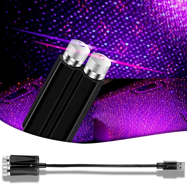 Reofrey USB Car Star Projector Night Light, Portable Car Star Night Light, Adjustable Romantic Galaxy Ambience Car Roof Lighting, Bedroom, Car, Party Ceiling and More Plug and Play (Blue & Red)