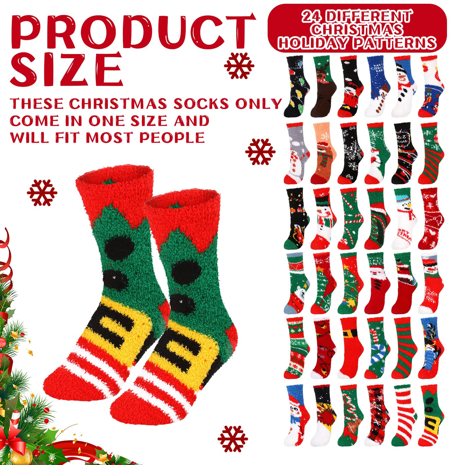 Jeyiour Lot de 36 chaussettes de Noël en coton tricoté pour femme - Cadeau de Noël amusant