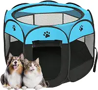 Cercadinho para Cachorros, Cercadinho Pet, Cercado Pet, Casinha para Cães e Gatos, Portátil e Dobrável, Tecido Impermeável Fácil de Montar e Transportar (Azul)
