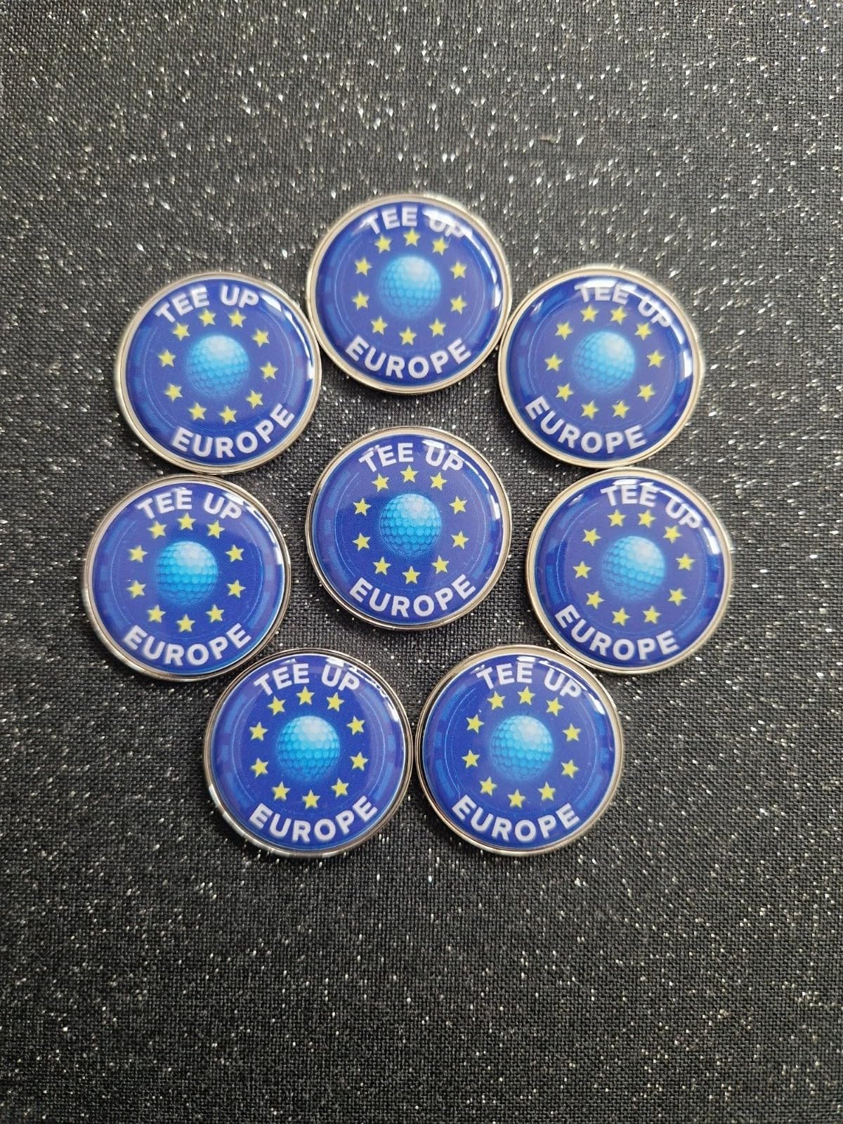 TeeUp Europe Golf Ball Marker, Blue and Yellow Star Design (4) — image 1