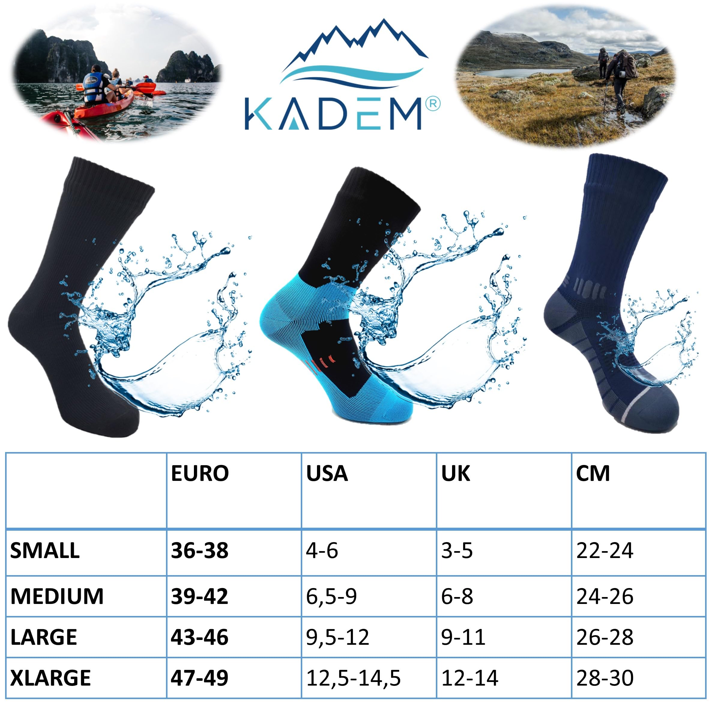 Kadem® Calcetines impermeables para deportes acuáticos, deportes de invierno, camping, pesca, senderismo, vela, rafting Wudu Mest Corap, remo, caminar, calcetines para exteriores, turquesa