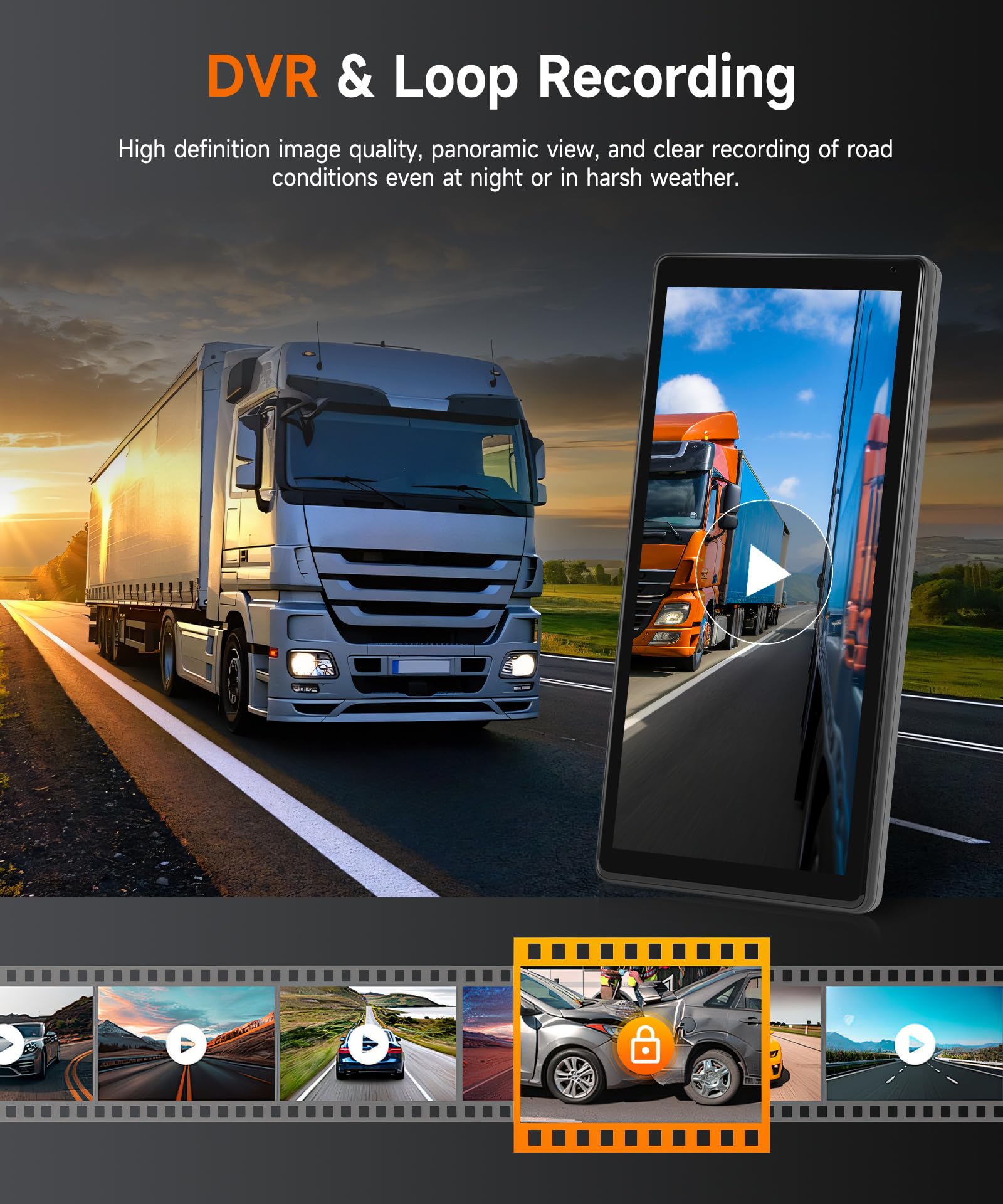 Specchio Dashcam per camion con 2 telecamere per retromarcia, specchietto retrovisore con schermo verticale per autobus e camion, monitor touchscreen da 26,3 cm (10,36 pollici) con sistemi BSD/DVR