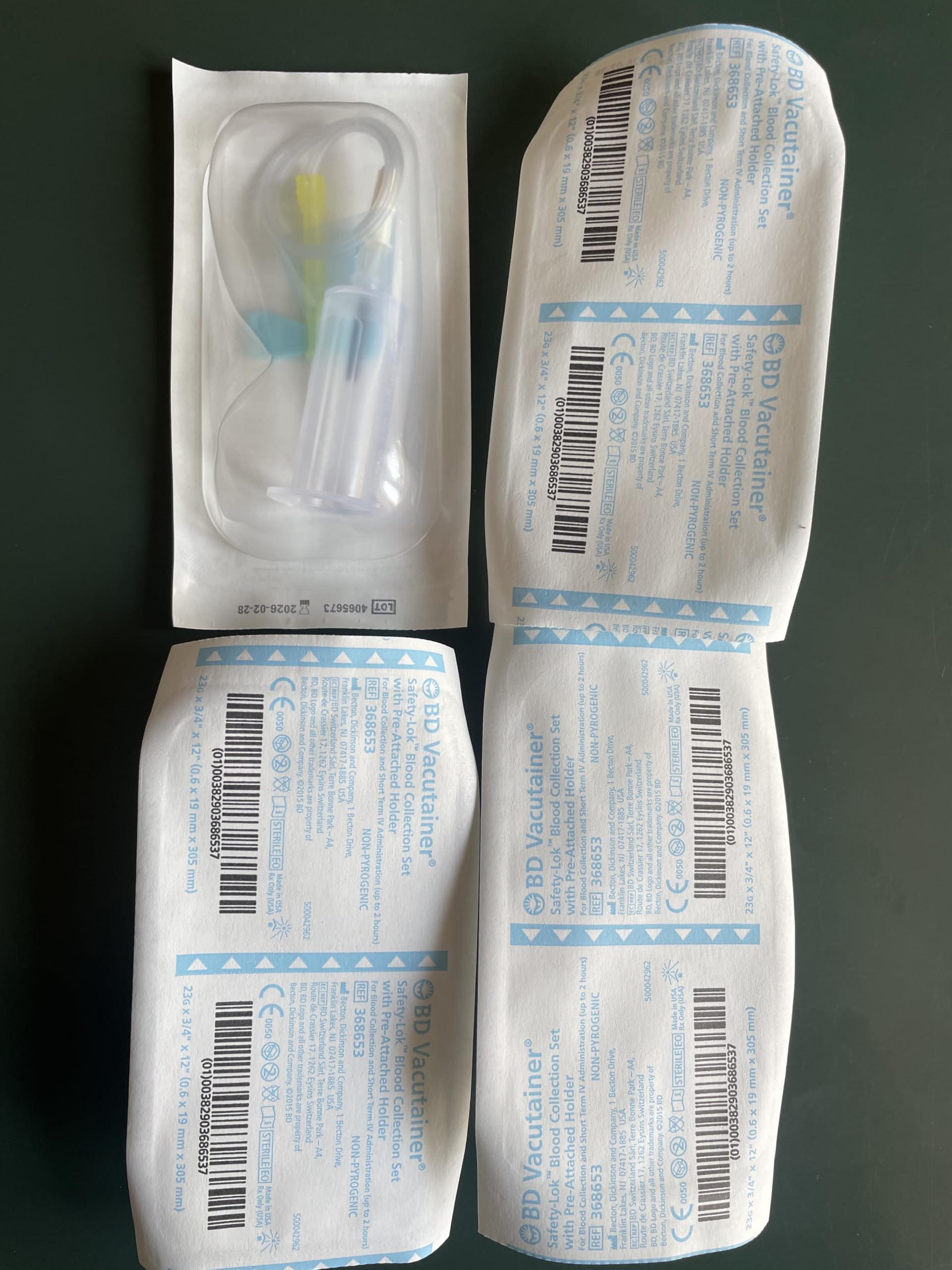 BD Vacutainer Venentnahme-Set mit Schmetterlingsnadel 23 g mit Sicherheitssystem, Adapter und vormontierter steriler Hemd, Packung mit 25 Stück