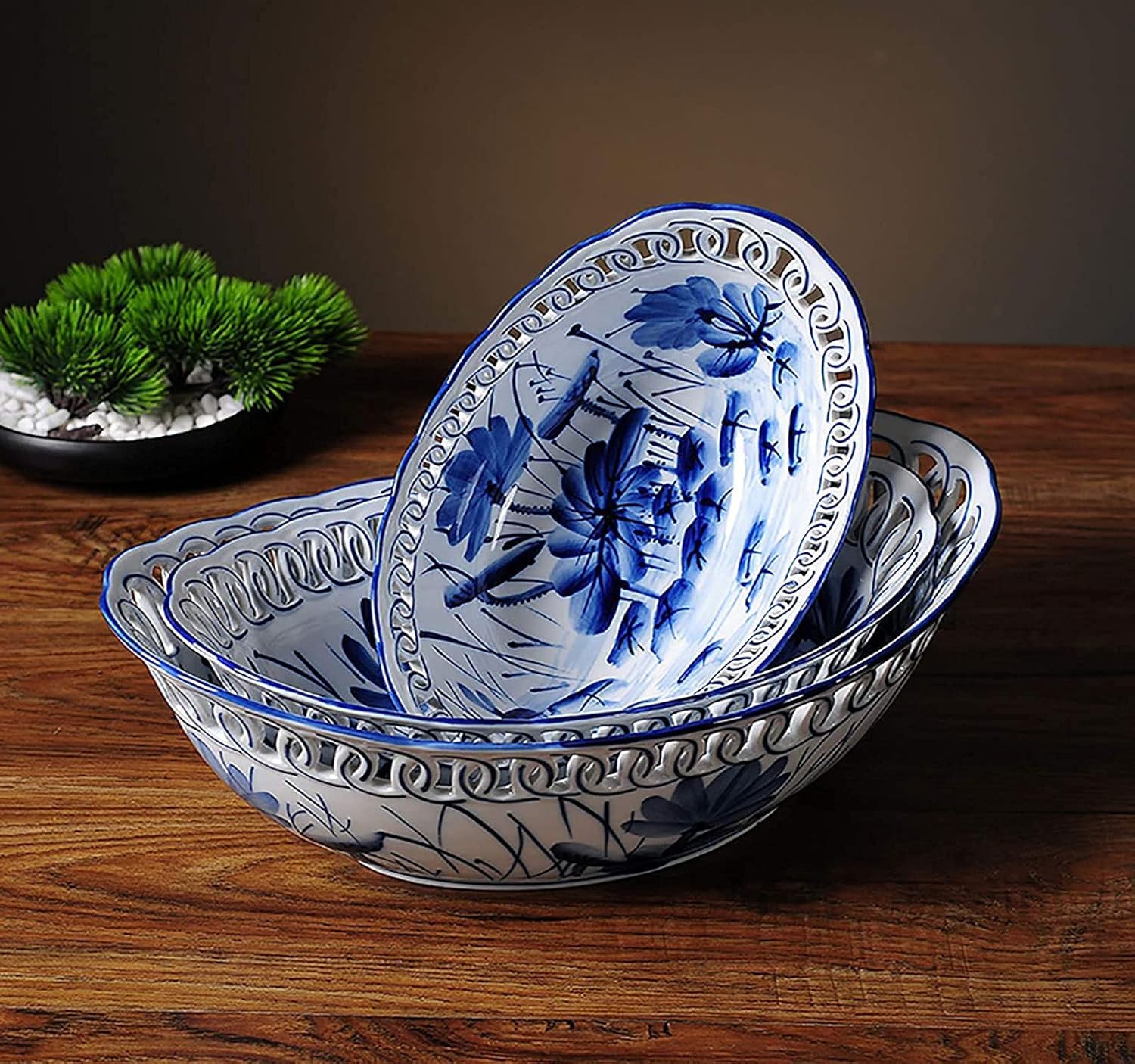 Ceramiczne miski do sałatek, zupy i przekąsek - duża miska na owoce w stylu chińskim, 31,5 x 11 cm (12 x 4 cale), trwałe naczynie do użytku domowego w kuchni