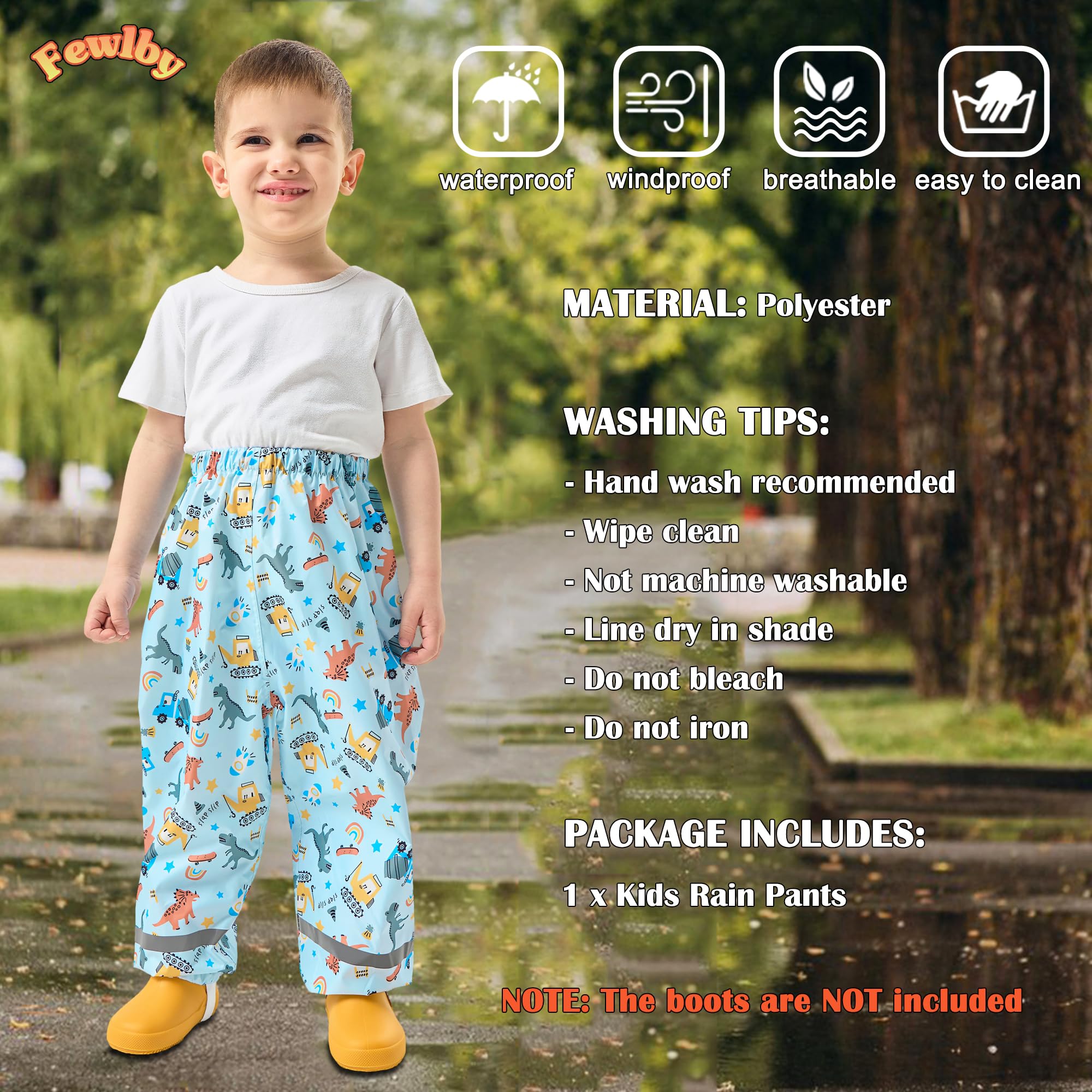 Fewlby Pantalones Impermeables para Niñas Niños Pantalones de Lluvia Mono Impermeable con Tiras Reflectantes Chubasquero Outdoor Traje Impermeable