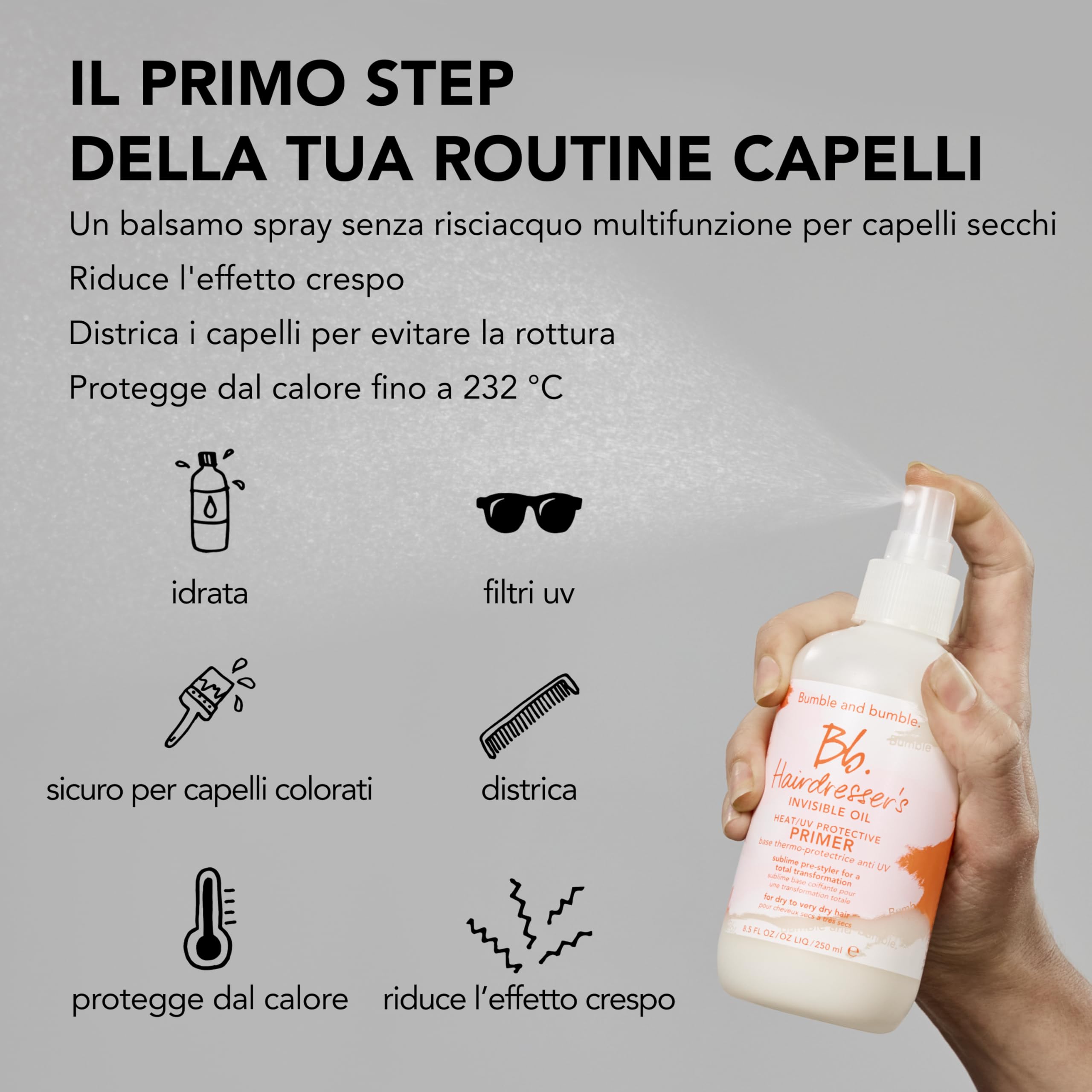 Bumble and bumble. Hairdresser’s Invisible Oil Heat/UV Protection Leave-In Conditioner Hair Primer | Idratante, anti-crespo, protezione del colore | Balsamo e primer per capelli con oli