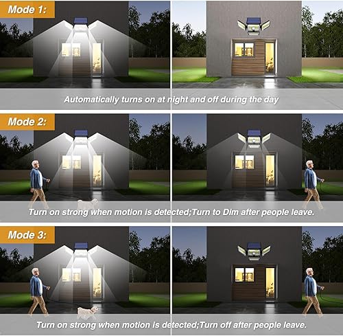 Miniatura 5 de OOTDAY Luces solares para exteriores, 308 luces LED con sensor de movimiento para exteriores, IP65, impermeables, 4 cabezales, luces solares de