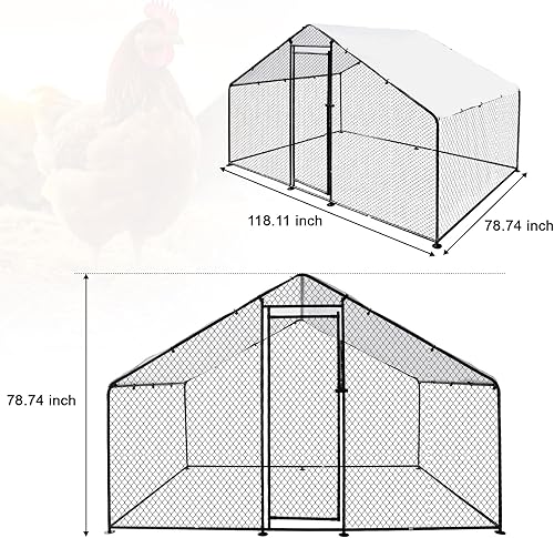 Miniatura 2 de Confote Jaula grande de metal para gallinero de corral, corral de pollos con cubierta impermeable y anti-UV para uso al aire libre en la granja (6.6