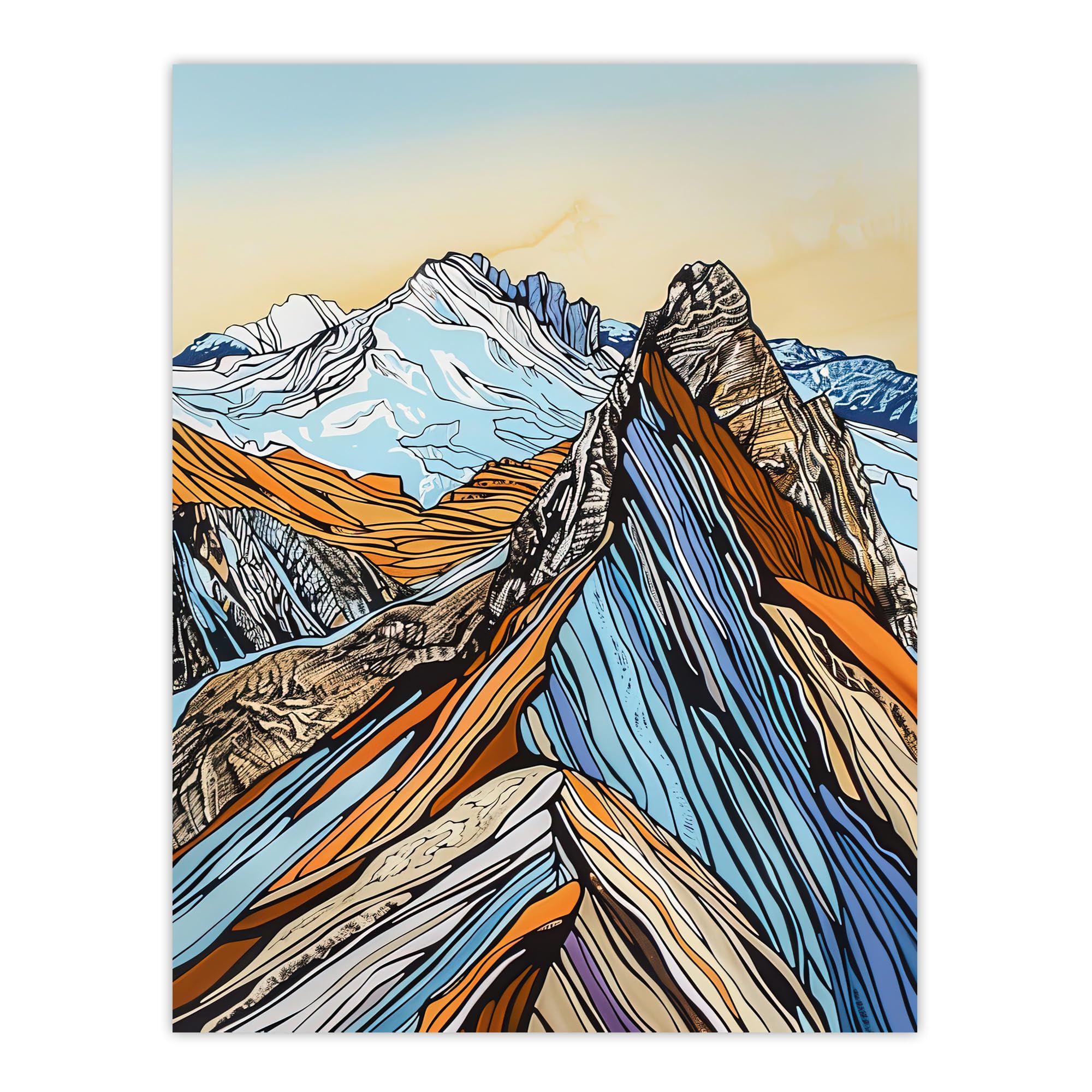 Artery8 Stylised Landscape Wall Art Print - Scafell Pike Mountain Peaks - Blue - W18" x H24"