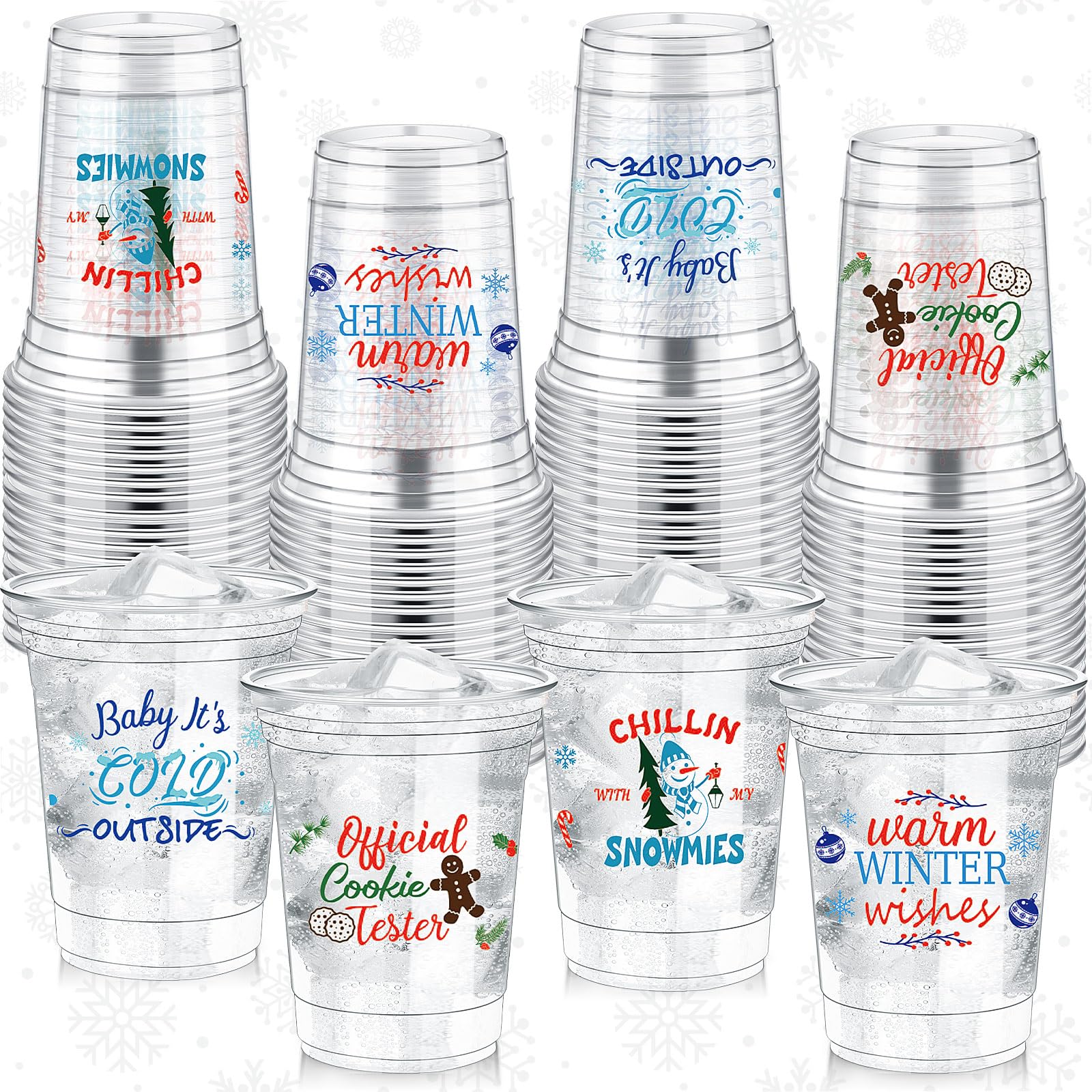 Gobelets jetables en plastique transparent 355 ml pour buffet et fête de Noël